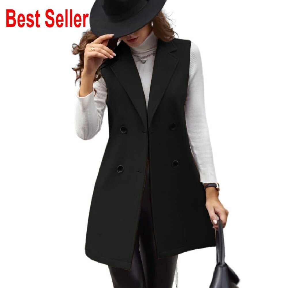 Wool Blend Sleeveless Blazer Vest Classic Elegant Office Chic Fall Winter